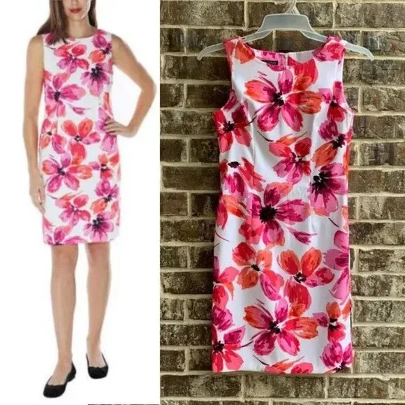 Mario Serrani Italy Women's Stretch Shift Dress Sleeveless Fuchsia Floral 4 - Picture 3 of 13